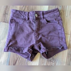 AE American Eagle Outfitters Maroon Denim Jean High Rise Shortie Shorts 00
